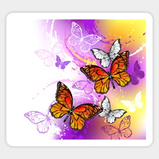 Monarch Butterflies on Purple Background Sticker